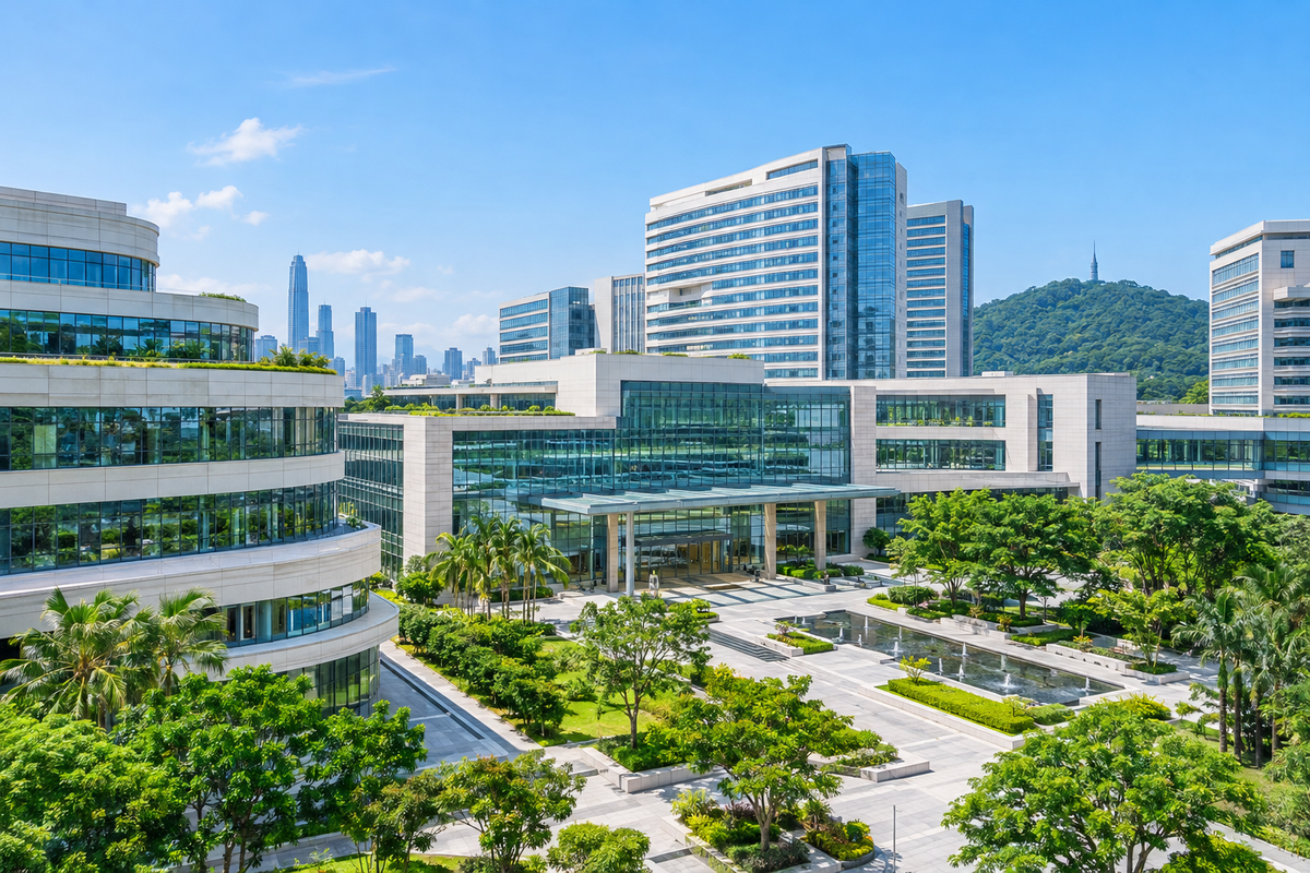 Peking University Shenzhen Hospital campus exterior near Lianhua Mountain